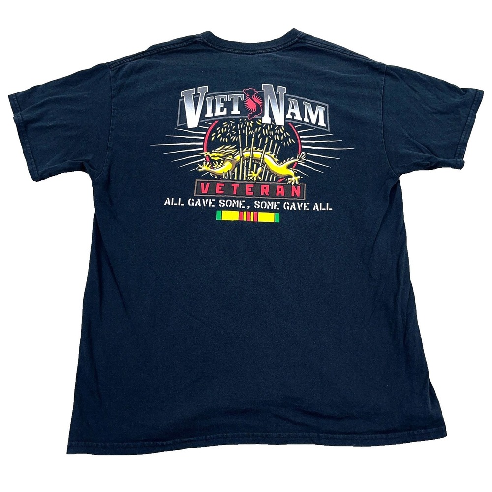 Vintage Vietnam Veteran Shirt Men Large Black Military Army Y2K Drago Adult